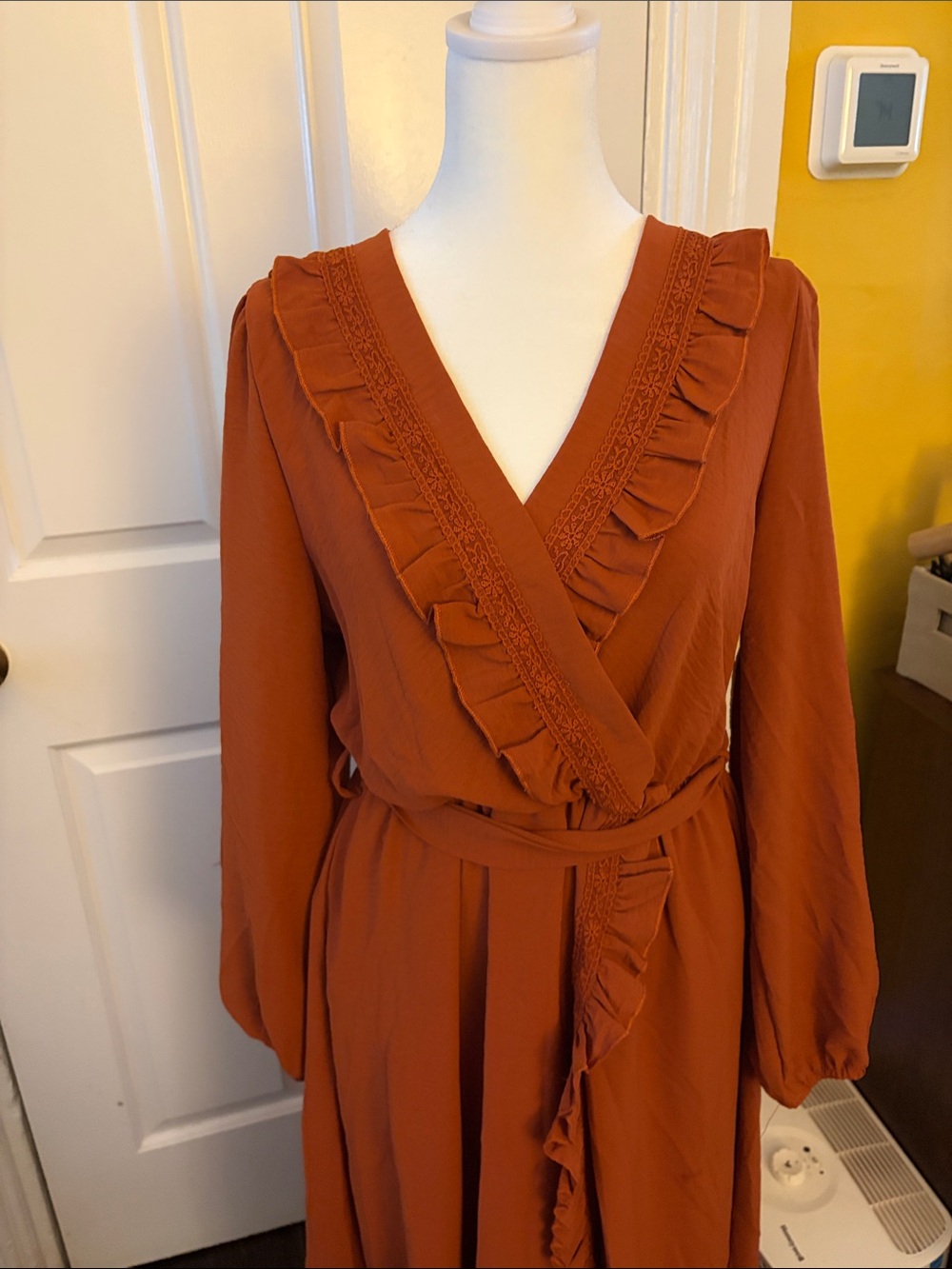Simplee Apparel Rust Ruffle Wrap Maxi Dress - Picture 2 of 5